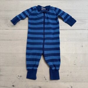 Hanna Andersson baby one piece footless pajamas blue stripes 50 0-3 months